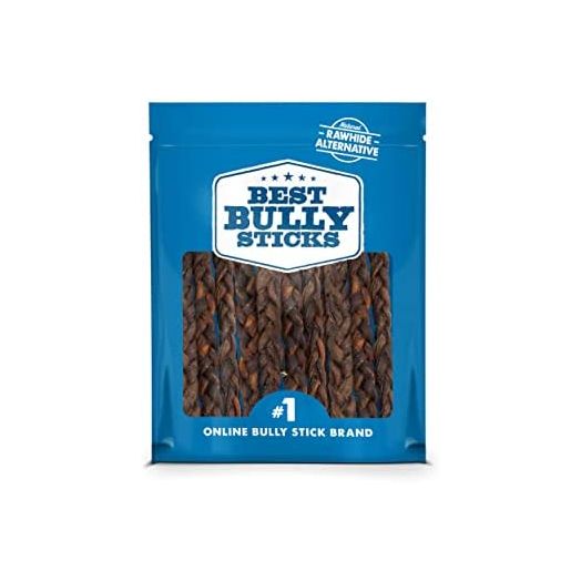 Best Bully Sticks All Natural 9 Inch Braided Beef Collagen Sticks Highly Digestible, Limited Ingredient, Rawhide Alternative Dog Chew - Free-Range Grass-Fed Beef Dog Treats - 10 Pack