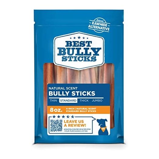 Best Bully Sticks 4 Inch All-Natural Bully Sticks for Dogs - 4” Fully Digestible, 100% Grass-Fed Beef, Grain and Rawhide Free | 8 oz