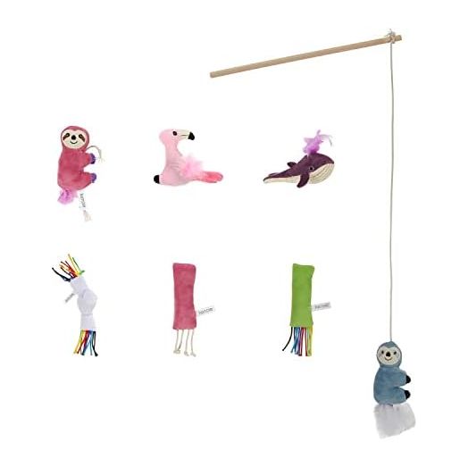 kensie Interactive Sloth/Flamingo/Sloth/Knot, for Indoor Cats Kitten Play Chase Exercise, Kitten Fun Mental Physical Exercise Puzzle Eliminates Boredom, 7 Pcs Cat Teaser Toy Set