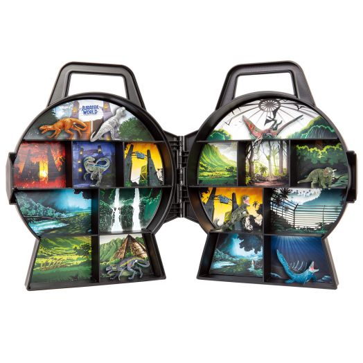Premium Jurassic World CAPTIVZ Clash Edition Collector Case & Exclusive Gold Indominus Rex buildable dinosaur. Featuring 16 movie themed display spaces