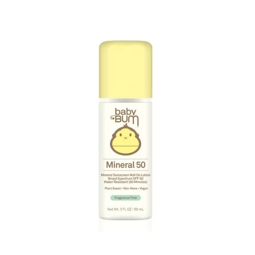 Baby Bum Mineral SPF 50 Roll-On Sunscreen | Vegan and Reef Friendly (Octinoxate & Oxybenzone Free) Broad Spectrum Moisturizing UVA/UVB Easy Roller Ball Sunscreen Lotion
