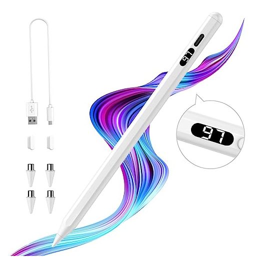 TiMOVO Stylus Pen for Touch Screens, Fast Charge Stylus Pen for Apple iPad/iPhone/Xiaomi/Samsung/Lenovo Android Capacitive Touch Screen Stylus Pen with Power Display, White