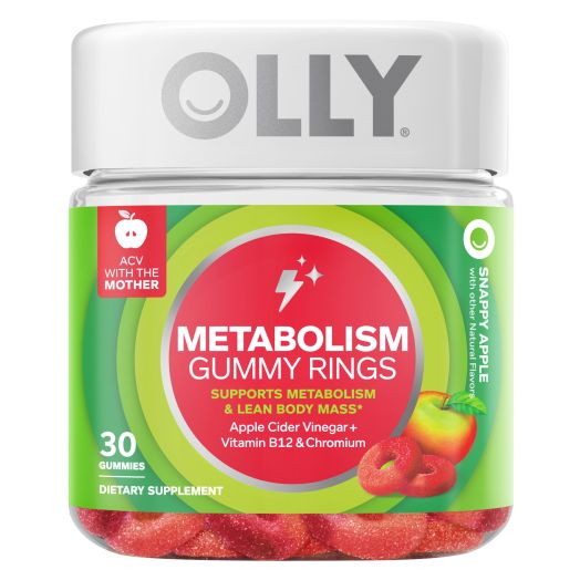 OLLY Metabolism Gummy Rings, Apple Cider Vinegar, Vitamin B12, Chromium, Apple Flavor, 30ct