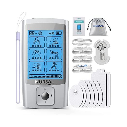 NURSAL 24 Modes TENS Unit Muscle Stimulator with Continuous Stimulation, Rechargeable Electronic Pulse Massager with 8 Pads for Back and Shoulder Pain Relief and Muscle Strength