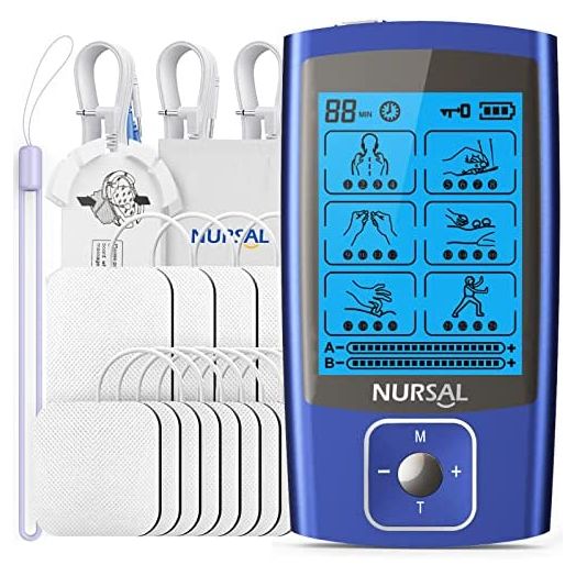 NURSAL TENS EMS Unit Muscle Stimulator for Pain Relief Therapy, Electric 24 Modes Dual Channel TENS Machine Pulse Massager with 12 Pcs Electrode Pads/Continuous Stable Mode/Memory Function