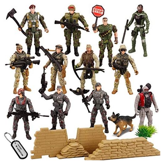 JOYIN 16 PCs Military Toy Soldiers Playset Army Men Figures with 12 Realistic Army Ranger Action Figures and Weapon Gear Accessories Military Combat Toys