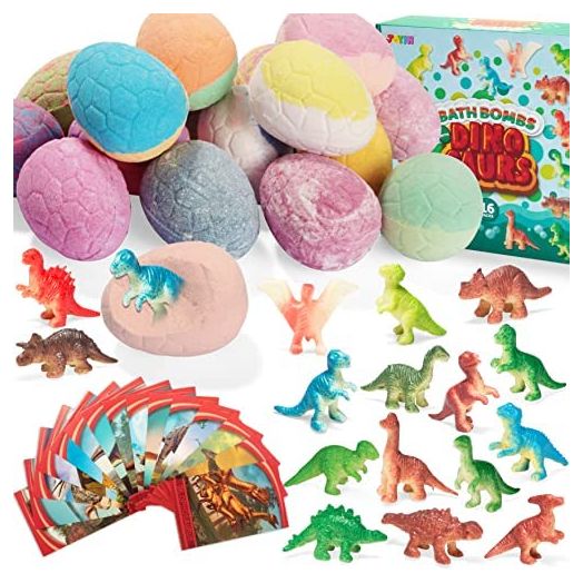 16 Packs Bath Bombs with Dinosaur Toys, Easter Fizzy Bubble Bath Bombs with Surprise Inside, Natural Essential Oil SPA Bath Fizzies Set, Boys Girls Kids Birthday Set Easter Basket Stuffers
