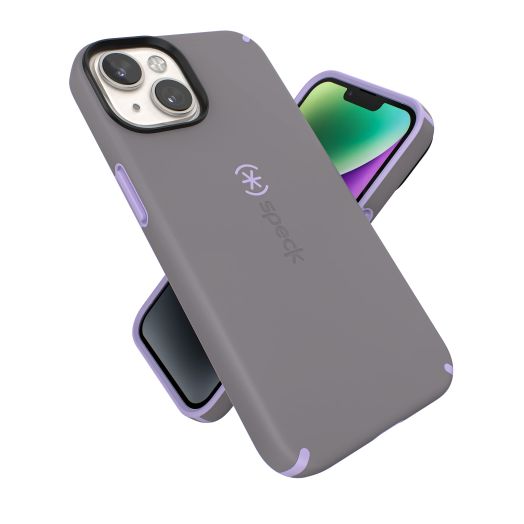 Speck iPhone 14 & iPhone 13 Case - Slim Phone Case with Drop Protection, Scratch Resistant with Soft Touch for 6.1" iPhones - Dual Layer Case, Cloudy Grey/Spring Purple CandyShell Pro