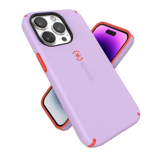 Speck iPhone 14 Pro Case - Slim Phone Case with Drop Protection, Scratch Resistant with Soft Touch for 6.1 inch iPhone 14 Pro Case - Dual Layer Case, Spring Purple/Energy Red CandyShell Pro