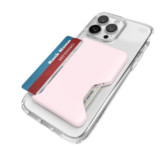 Speck iPhone Wallet MagSafe Accessory - Removable ClickLock No-Slip Interlock - Holds 1-3 Cards - Soft Touch Finish, Scratch Resistant Card Holder Built for MagSafe - Nimbus Pink/Pale Violet