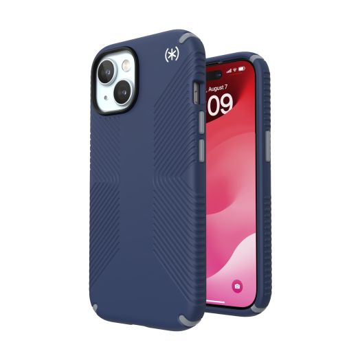 Speck iPhone 15 Case - Drop Protection, Grip - for iPhone 15, iPhone 14, iPhone 13 - Scratch Resistant, Soft Touch 6.1 Inch Phone Case - Presidio2 Grip Coastal Blue/Dust Grey/White
