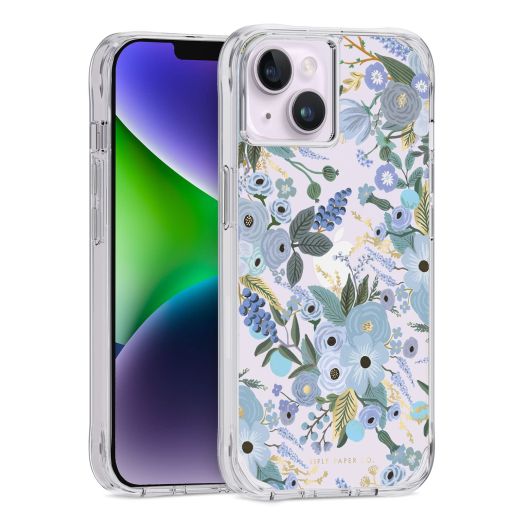 Rifle Paper Co. iPhone 14 Case/iPhone 13 Case [Wireless Charging Compatible] [10FT Drop Protection] Cute iPhone Case 6.1" w/Floral Pattern, Anti-Scratch, Shockproof Material, Slim - Garden Party Blue