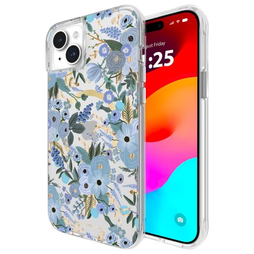 Rifle Paper Co. iPhone 15 Plus Case [Compatible with MagSafe] [12ft Drop Protection] Cute iPhone Case 6.7" with Floral Pattern, Anti-Scratch Tech, Shockproof Material, Slim Fit - Garden Party Blue