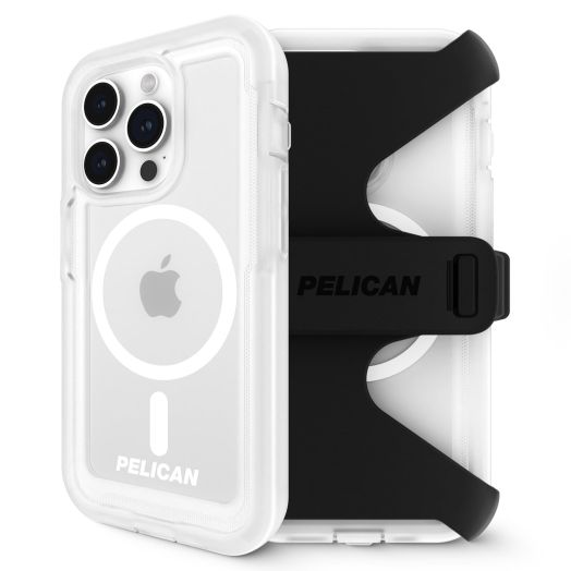 Pelican Voyager Series - iPhone 15 Pro Max Case 6.7" [Compatible with MagSafe] [Anti-Yellow] Magnetic Charging Phone Case With Belt Clip Holster Kickstand [18ft Military Grade Drop Protection] - Clear