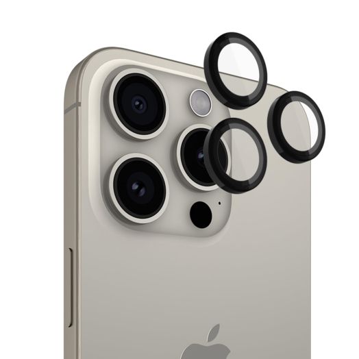Pelican Camera Lens Protector w/ Aluminum Rings for iPhone 15 Pro Max/iPhone 15 Pro - 9H Tempered Glass - Durable Anti-Scratch, Anti-Shatter, HD View w/Night Shoot, Case Friendly, Easy Install - Black