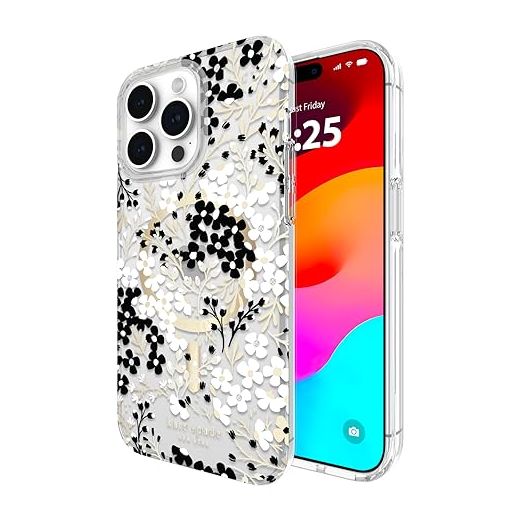 Kate Spade New York iPhone 15 Pro Max Case, Compatible with MagSafe - Multi Floral Black and White