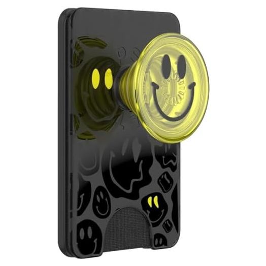 PopSockets Phone Wallet with Expanding Grip and Adapter Ring for MagSafe®, Phone Card Holder, Wireless Charging Compatible, Wallet Compatible with MagSafe® - All Smiles