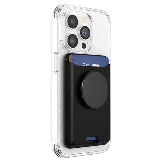 PopSockets Softgoods Phone Wallet with Expanding Grip and Adapter Ring for MagSafe, Phone Card Holder, Wireless Charging Compatible, Wallet Compatible with MagSafe® - Black