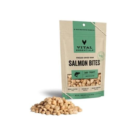 Vital Essentials Freeze Dried Raw Whole Animal Dog Treats, Salmon Bites, 2.5 oz