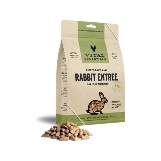 Vital Essentials Freeze Dried Raw Cat Food, Rabbit Mini Nibs Entree, 12 oz