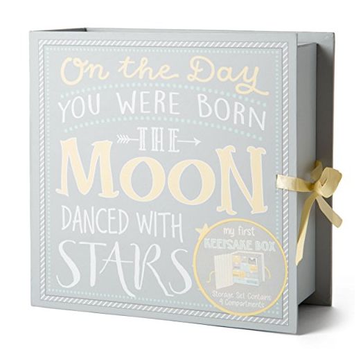 Baby Milestone Keepsake Storage Box by Votum: Track Treasured Memories, 9 Sections – 9 x 3.5 x 9 – Moon & Stars