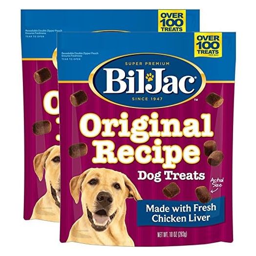 Bil-Jac Dog Treats - Original Recipe Chicken Liver Soft Puppy Training Treat Rewards, 10oz Resealable Double Zipper Pouch (2-Pack)
