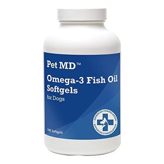 Pet MD – Omega 3 Fish Oil Supplement for Dogs – Skin, Coat, Joint, and Heart Health – 180 Softgels