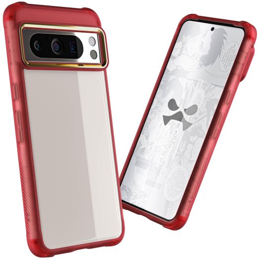Ghostek Covert Clear Google Pixel 8 Pro Case - Transparent Silicone Shockproof Cover, Compatible with Wireless Charging (6.7 Inch, Red)