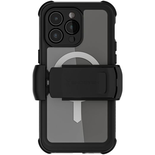 Ghostek Nautical Waterproof Apple iPhone 15 Pro Max Case with Holster Belt Clip - Screen & Camera Protector, MagSafe Compatible, Rugged Heavy Duty (6.7 Inch, Clear)