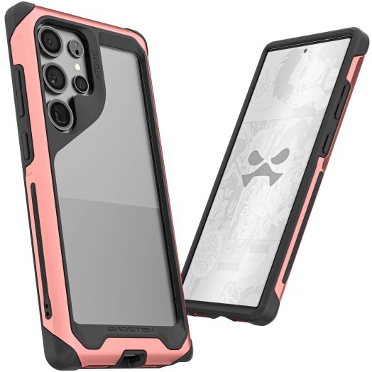 Ghostek Atomic Slim Phone Case for Galaxy S24 Ultra with Shockproof Military Grade Aluminum Bumper, Clear Back and Wireless Charging Compatible Cover Designed for 2024 Samsung S24 Ultra (6.8") (Pink)