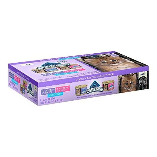 Blue Buffalo Wilderness High Protein Grain Free, Natural Kitten Pate Wet Cat Food Variety Pack, Chicken, Salmon 3-oz (6 Count- 3 of Each Flavor)