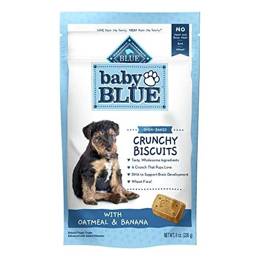 Blue Buffalo Baby Blue Crunchy Biscuits Natural Puppy Dog Treat Biscuits, Oatmeal & Banana 8-oz Bag