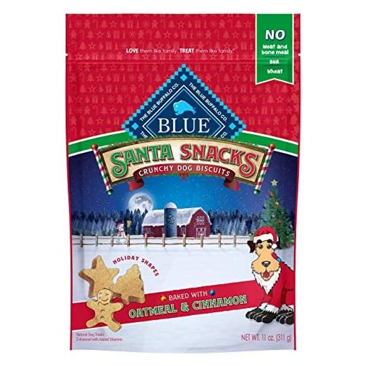 Blue Buffalo Santa Snacks Natural Crunchy Dog Treat Biscuits, Oatmeal & Cinnamon Treats 11-oz