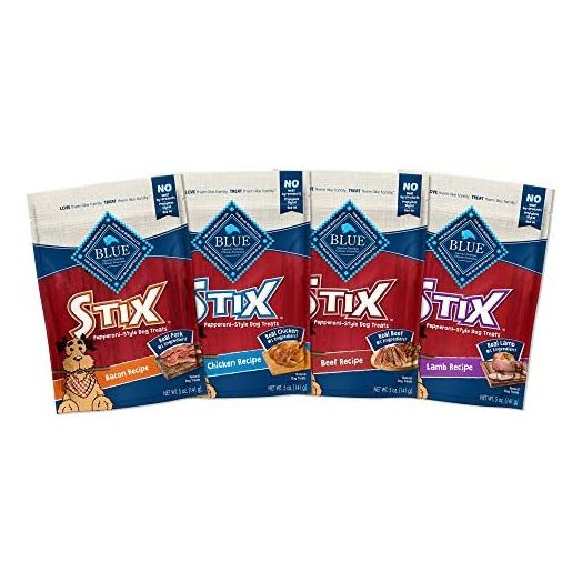 Blue Buffalo Stix Natural Soft-Moist Dog Treats, Beef, Bacon, Lamb, and Chicken 5-oz Variety Pack, 4 count