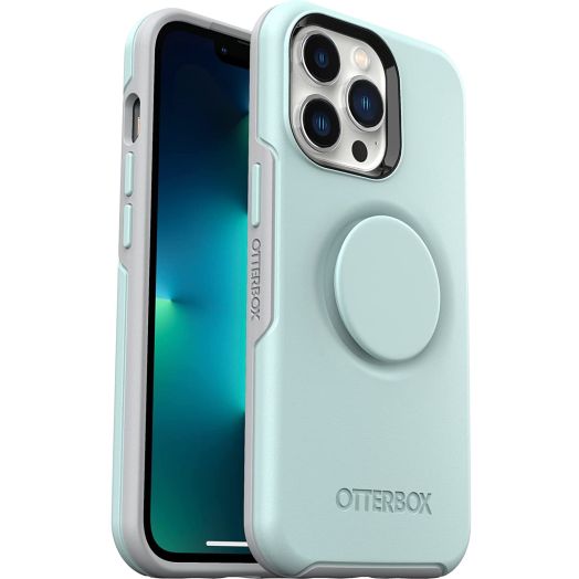 OtterBox iPhone 13 Pro Otter + Pop Symmetry Series Case - TRANQUIL WATERS (Blue), integrated PopSockets PopGrip, slim, pocket-friendly, raised edges protect camera & screen