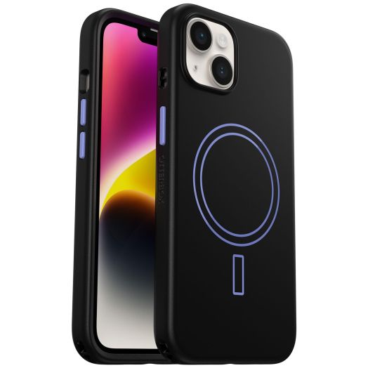 OtterBox iPhone 14 Colorful Grip Case - Enchantment (Black/Purple), Snaps to MagSafe, Ultra-Sleek, Raised Edges Protect Camera & Screen