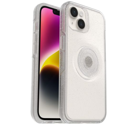 OtterBox iPhone 14 & iPhone 13 Otter + Pop Symmetry Series Clear Case - STARDUST POP (Clear/Glitter), integrated PopSockets PopGrip, slim, pocket-friendly, raised edges protect camera & screen
