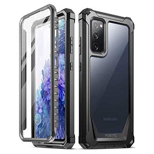 Poetic Guardian Series for Samsung Galaxy S20 FE 5G Case (2020 Release), Full-Body Hybrid Reinforced Shockproof Protective Rugged Clear Bumper Cover Case with Built-in-Screen Protector, Black/Clear