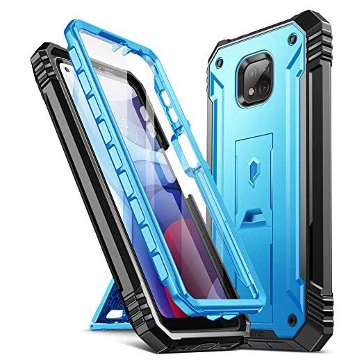 Poetic Revolution Series Case for Moto G Power (2021), Full-Body Rugged Dual-Layer Shockproof Protective Cover with Kickstand and Built-in-Screen Protector, Blue