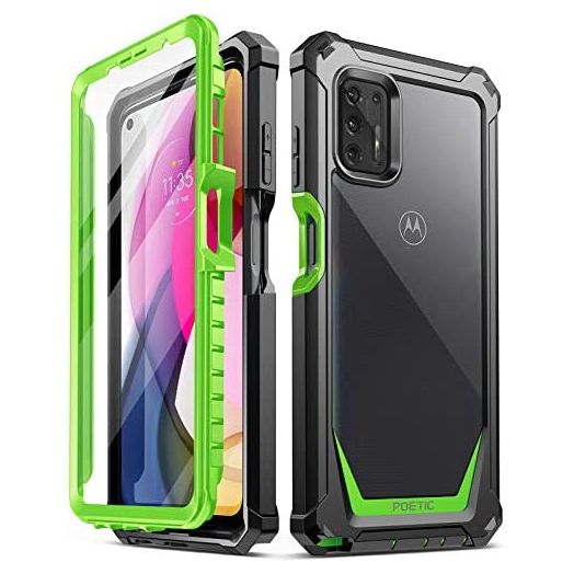 Poetic Guardian Series Case Designed for Motorola Moto G Stylus (2021), Full-Body Hybrid Shockproof Bumper Cover with Built-in-Screen Protector,Green/Clear