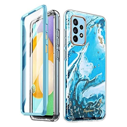 Popshine Marble Series Designed for Galaxy A52 5G Case, Full Body Slim Protective Case Cover with Built-in Screen Protector,Ocean