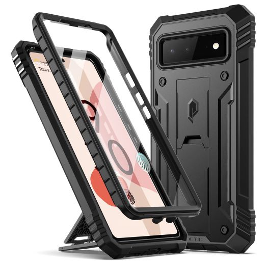 Poetic Revolution Case Compatible with Pixel 6 5G, Full Body Rugged Shockproof Protective Cover Case with Kickstand, Built-in Screen Protector Work with Fingerprint ID, Black