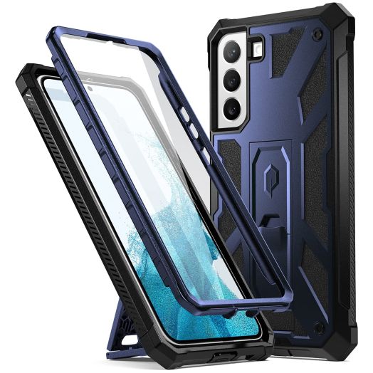 Poetic Spartan Case for Samsung Galaxy S22 5G 6.1 inch, Built-in Screen Protector Work with Fingerprint ID, Full Body Rugged Shockproof Protective Cover Case with Kickstand, Midnight Blue