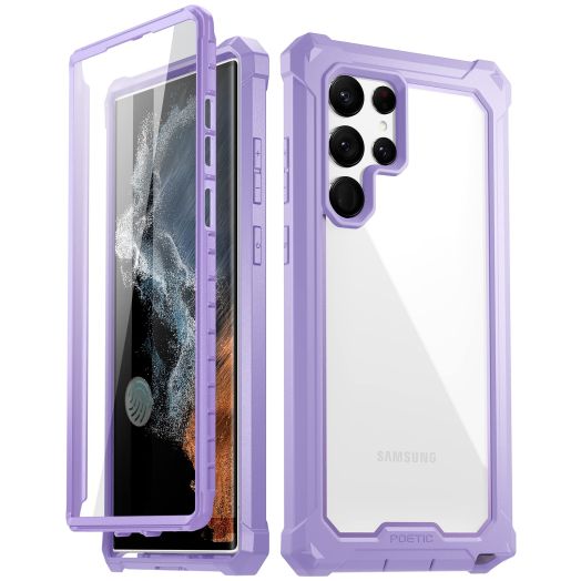 Poetic Guardian 6FT Drop Tested Case for Galaxy S22 Ultra 5G 6.8" (2022) - Fingerprint ID, Shockproof, Purple/Clear