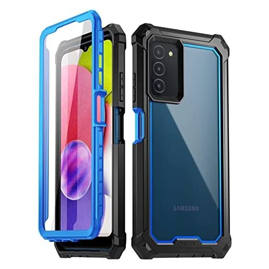 Poetic Guardian Series Case Designed for Samsung Galaxy A03S 5G, Full-Body Hybrid Shockproof Bumper Clear Protective Cover Case, Built-in Screen Protector, Blue/Clear