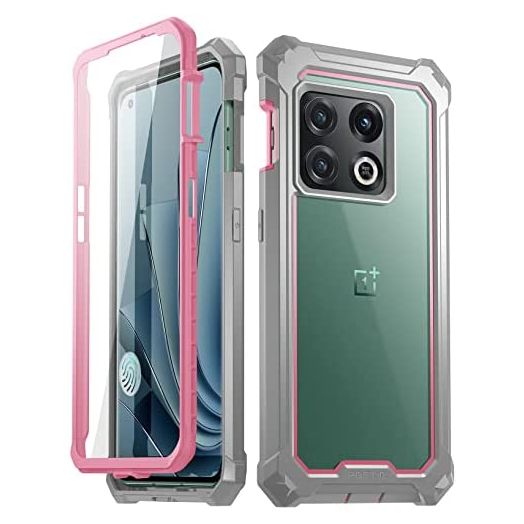 Poetic Guardian Case Designed for OnePlus 10 Pro 5G, Built-in Screen Protector Work with Fingerprint ID, Full Body Hybrid Shockproof Bumper Cover Case, Pink/Clear