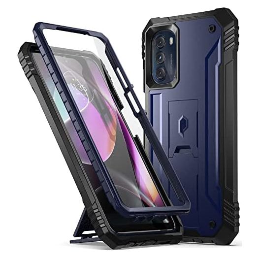 Poetic Revolution Case for Motorola Moto G 5g 6.5" (2022), [6FT Mil-Grade Drop Tested], Full-Body Rugged Dual-Layer Shockproof Protective Cover with Kickstand and Built-in-Screen Protector, Navy Blue