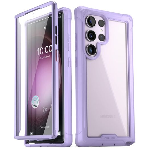 Poetic Guardian Case for Samsung Galaxy S23 Ultra 5G 6.8" (2023) [20 FT Mil-Grade Drop Tested], Built-in Screen Protector Work with Fingerprint ID, Full Body Rugged Shockproof Cover Case, Purple/Clear