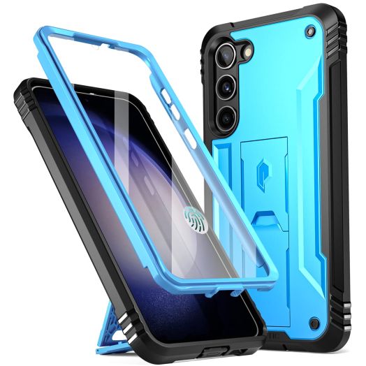 Poetic Revolution Case for Samsung Galaxy S23+ Plus 5G 6.7" (2023), Built-in Screen Protector Work with Fingerprint ID, Full Body Rugged Shockproof Protective Cover Case with Kickstand, Light Blue