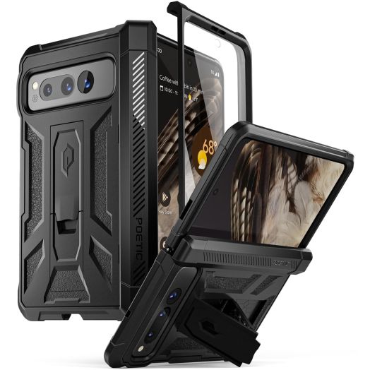 Poetic Spartan Case for Google Pixel Fold 5G,[Hinge Protection][Kickstand][Mil-Grade Protection] Full-Body Hybrid Shockproof Protective Rugged Cover with Built-in Screen Protector, Matte Black